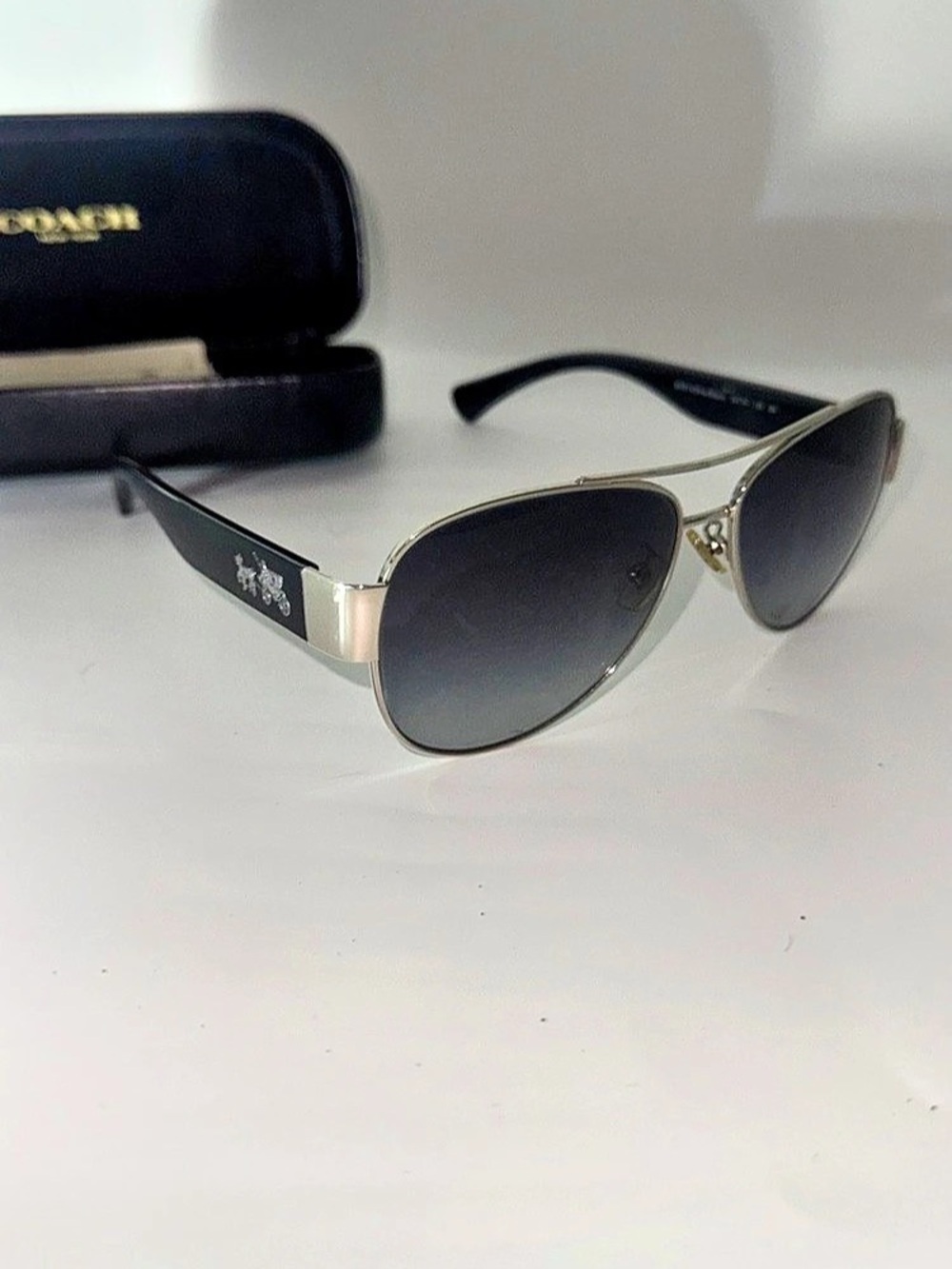 Coach Horse and Carriage Metal Pilot Sunglasses Black & Gray